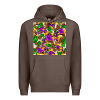 Coffee Mardi Gras jester had and crawfish with leopard pa Premium Hoodie - HowdyJamesFarm