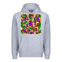 Heather Grey Mardi Gras jester had and crawfish with leopard pa Premium Hoodie - HowdyJamesFarm