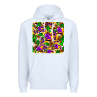 White Mardi Gras jester had and crawfish with leopard pa Premium Hoodie - HowdyJamesFarm
