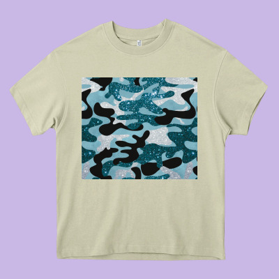 Blue Camouflage Glitter Heavy Core Tee Designed By Barkaloodesign
