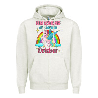 Oatmeal Heather unicorns are born in october Zipper Hoodie - Jasminsmagicworld