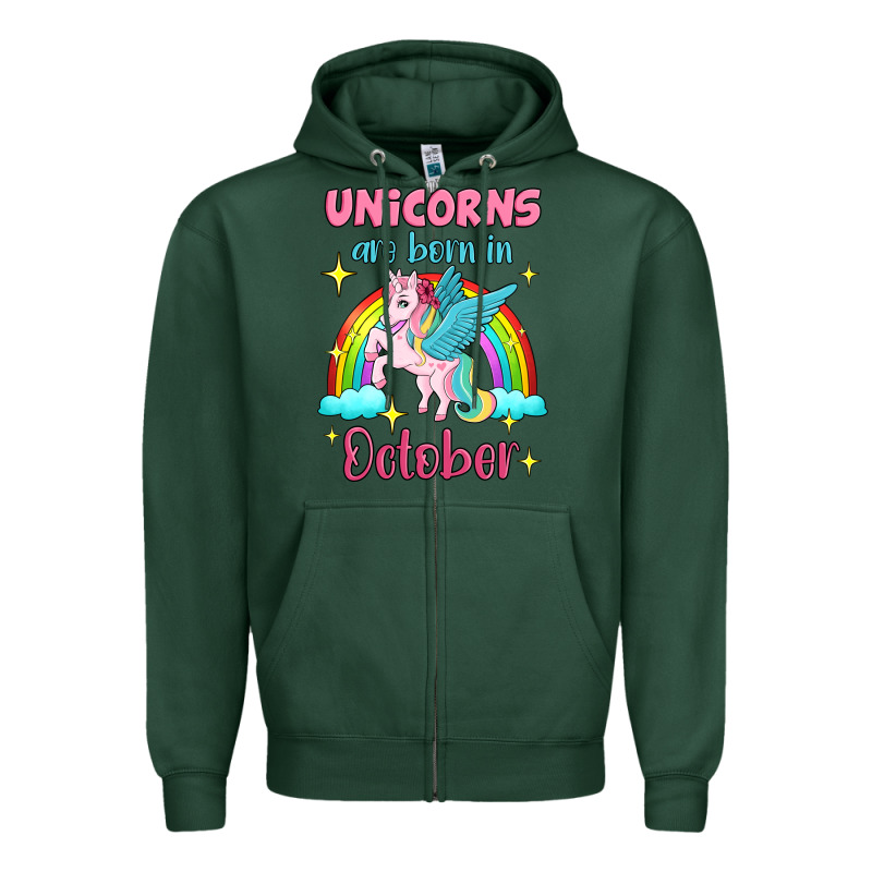 Unicorns Are Born In October Zipper Hoodie by Jasminsmagicworld | Teevron