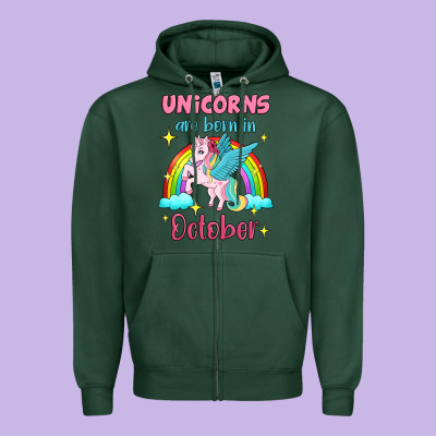 Unicorns Are Born In October Zipper Hoodie Designed By Jasminsmagicworld