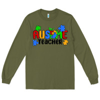 Army Green ausome teacher Long Sleeve Tee - MaliasSmallBusiness