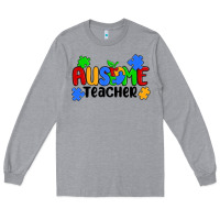 Heather Grey ausome teacher Long Sleeve Tee - MaliasSmallBusiness