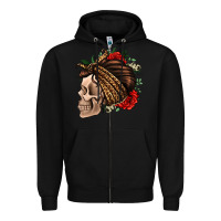 Black leopard bandana and roses skull Zipper Hoodie - Jasminsmagicworld