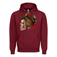 Burgundy leopard bandana and roses skull Zipper Hoodie - Jasminsmagicworld