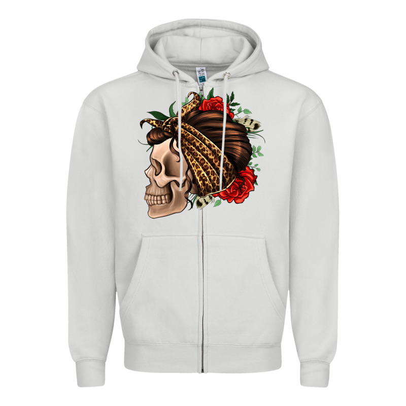 Leopard Bandana And Roses Skull Zipper Hoodie by Jasminsmagicworld | Teevron
