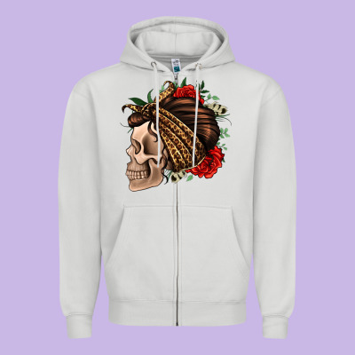 Leopard Bandana And Roses Skull Zipper Hoodie Designed By Jasminsmagicworld