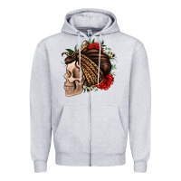 Heather Grey leopard bandana and roses skull Zipper Hoodie - Jasminsmagicworld