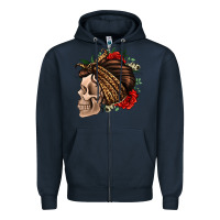 Navy leopard bandana and roses skull Zipper Hoodie - Jasminsmagicworld