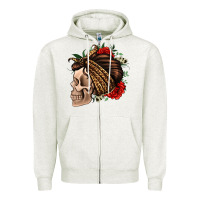 Oatmeal Heather leopard bandana and roses skull Zipper Hoodie - Jasminsmagicworld