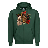 Sports Green leopard bandana and roses skull Zipper Hoodie - Jasminsmagicworld