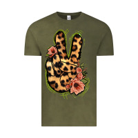 Vintage Olive Leopard Floral Peace Sign Vintage Tee - Jasminsmagicworld