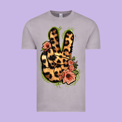 Leopard Floral Peace Sign Vintage Tee Designed By Jasminsmagicworld
