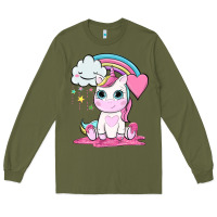 Army Green cute unicorn and rainbow Long Sleeve Tee - NancyCooperArtShop