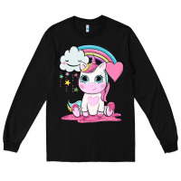 Black cute unicorn and rainbow Long Sleeve Tee - NancyCooperArtShop