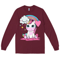 Burgundy cute unicorn and rainbow Long Sleeve Tee - NancyCooperArtShop