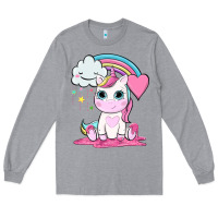 Heather Grey cute unicorn and rainbow Long Sleeve Tee - NancyCooperArtShop
