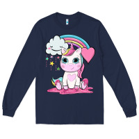 Navy cute unicorn and rainbow Long Sleeve Tee - NancyCooperArtShop