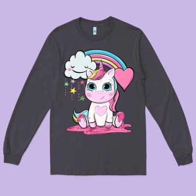 Cute Unicorn And Rainbow Long Sleeve Tee Designed By Nancycooperartshop