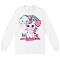 White cute unicorn and rainbow Long Sleeve Tee - NancyCooperArtShop