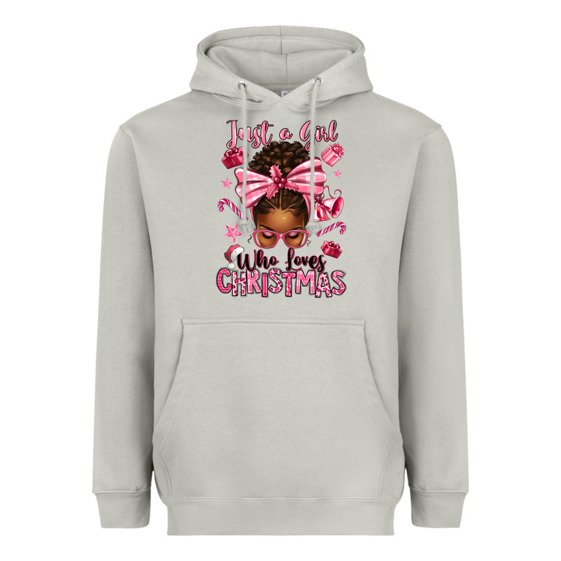 Just A Girl Who Loves Pink Christmas Afro Messy Bu Heavyweight Hoodie by texasbilliewilder | Teevron