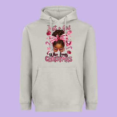 Just A Girl Who Loves Pink Christmas Afro Messy Bu Heavyweight Hoodie Designed By Texasbilliewilder