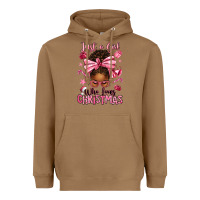 Toasted Coconut just a girl who loves pink christmas afro messy bu Heavyweight Hoodie - texasbilliewilder