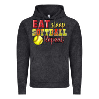 Vintage Black Eat Sleep Softball Repeat Vintage Hoodie - LillyAllenDesigns