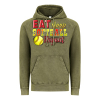 Vintage Olive Eat Sleep Softball Repeat Vintage Hoodie - LillyAllenDesigns