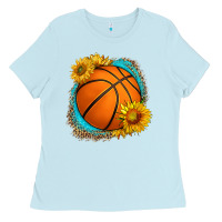 Baby Blue western basketball with sunflower Ladies Tee - HRA Design Shop