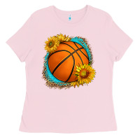 Bubblegum Pink western basketball with sunflower Ladies Tee - HRA Design Shop