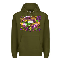 Army Green Mardi Gras lips Premium Hoodie - HowdyJamesFarm