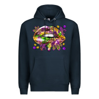 Navy Mardi Gras lips Premium Hoodie - HowdyJamesFarm