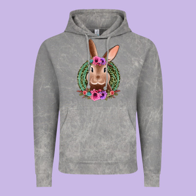 Western Leopard And Flowers Easter Bunny Vintage Hoodie Designed By Jasminsmagicworld