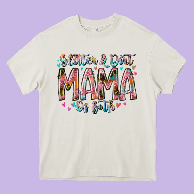 Glitter And Dirt Mama Of Both Heavy Core Tee Designed By Racoondesign