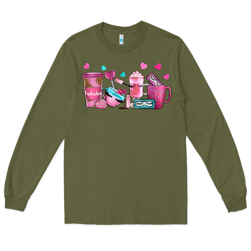 Lash Hustler With Eyelashes Coffee Cups Long Sleeve Tee by NancyCooperArtShop | Teevron