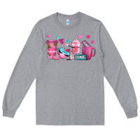Heather Grey lash hustler with eyelashes coffee cups Long Sleeve Tee - NancyCooperArtShop