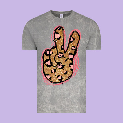 Gold Glitter Pink Leopard Peace Sign Vintage Tee Designed By Jasminsmagicworld