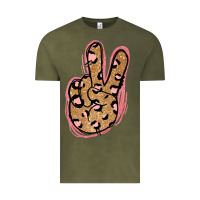 Vintage Olive Gold Glitter Pink Leopard Peace Sign Vintage Tee - Jasminsmagicworld