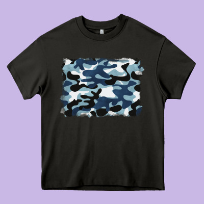 Blue Camouflage Background Heavy Core Tee Designed By Barkaloodesign