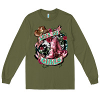 Army Green lets go girls cowboy boots cowgirl Long Sleeve Tee - NancyCooperArtShop