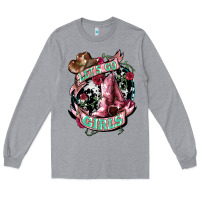 Heather Grey lets go girls cowboy boots cowgirl Long Sleeve Tee - NancyCooperArtShop