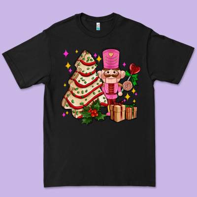 Christmas Tree Cake And Nutcracker With Gifts Ado Premium Tee Designed By Adodesignshop