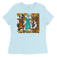 Baby Blue Easter bunnies leopard cowhide tumbler Easter Day Ladies Tee - Neo Western