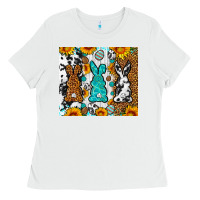 White Easter bunnies leopard cowhide tumbler Easter Day Ladies Tee - Neo Western