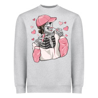Heather Grey skeleton girl valentine's day Heavyweight Sweatshirt - MaliasSmallBusiness