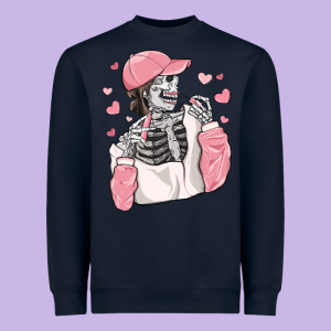 Skeleton Girl Valentine's Day Heavyweight Sweatshirt Designed By Maliassmallbusiness