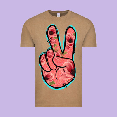 Pink Floral Glitter Peace Sign Vintage Tee Designed By Jasminsmagicworld